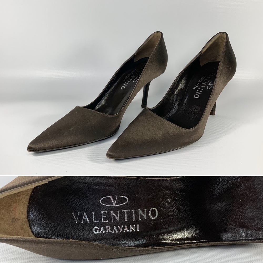 Valentino Garavani satin brown point-toe pumps. Size 6.5